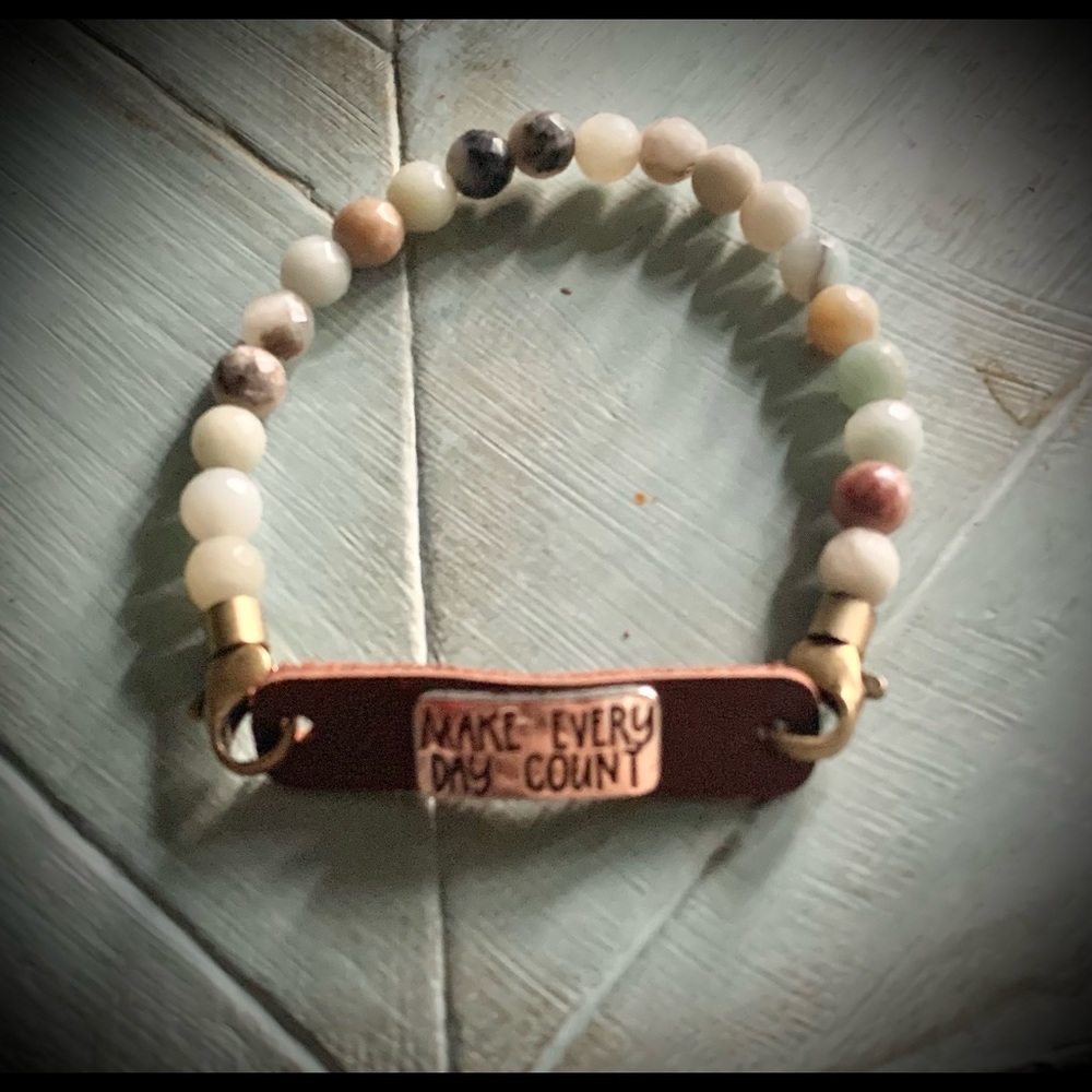 Beautiful stone,leather,metal engraved bracelet😍